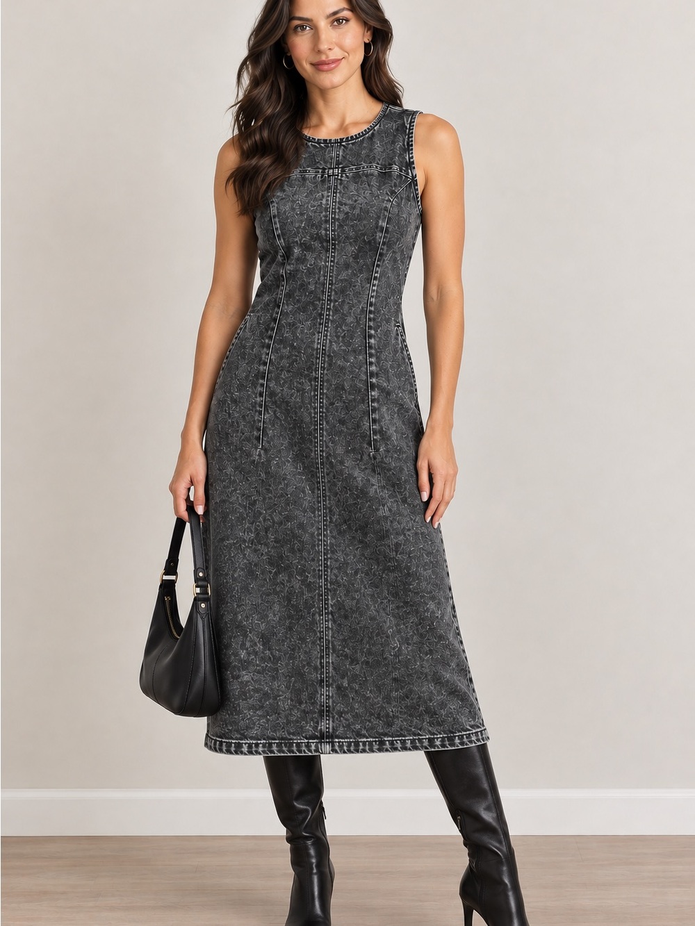 Gianni Bini Washed Black sleeveless midi dress